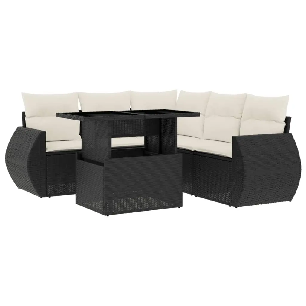 Garden Sofa Set PE Rattan 6 Piece Black Outdoor Furniture Patio Seating