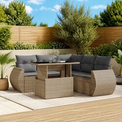 Sturdy 6 Piece Garden Sofa Set in Beige Poly Rattan