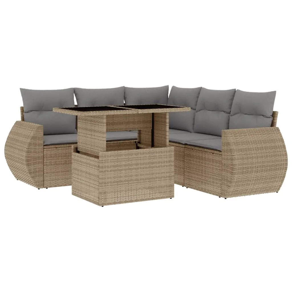 6 Piece Garden Sofa Set in Beige Poly Rattan