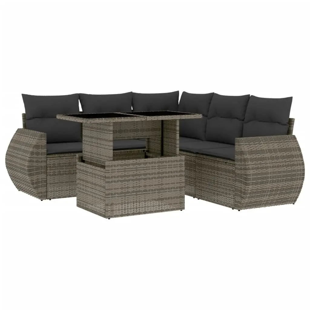 Garden Sofa Set PE Rattan 6 Piece Outdoor Furniture Patio Seating Grey