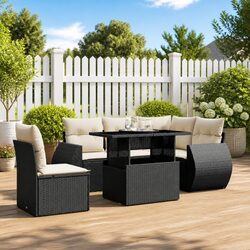 Durable 6 Piece Black Rattan Garden Sofa Set with Cushions