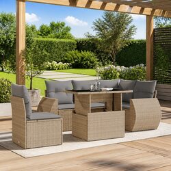 6-Piece Outdoor Garden Sofa Set with Beige Cushions