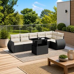 Premium 7 Piece Outdoor Garden Sofa Set in Black