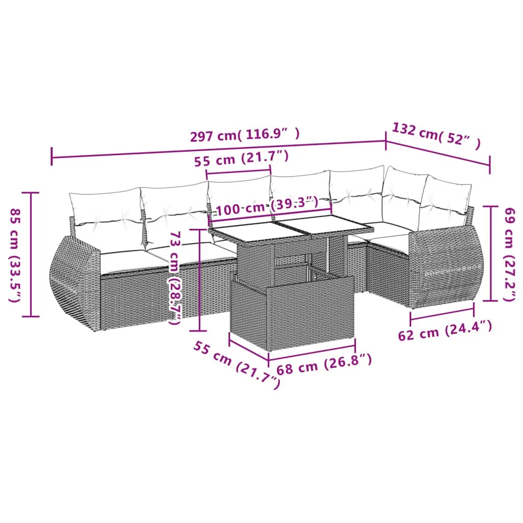 7 Piece Outdoor Garden Sofa Set in Black