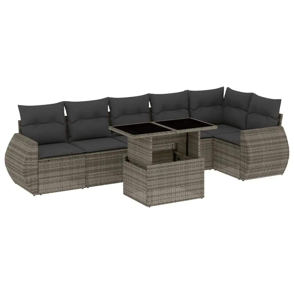 7 Piece Garden Sofa Set PE Rattan Grey with Cushions