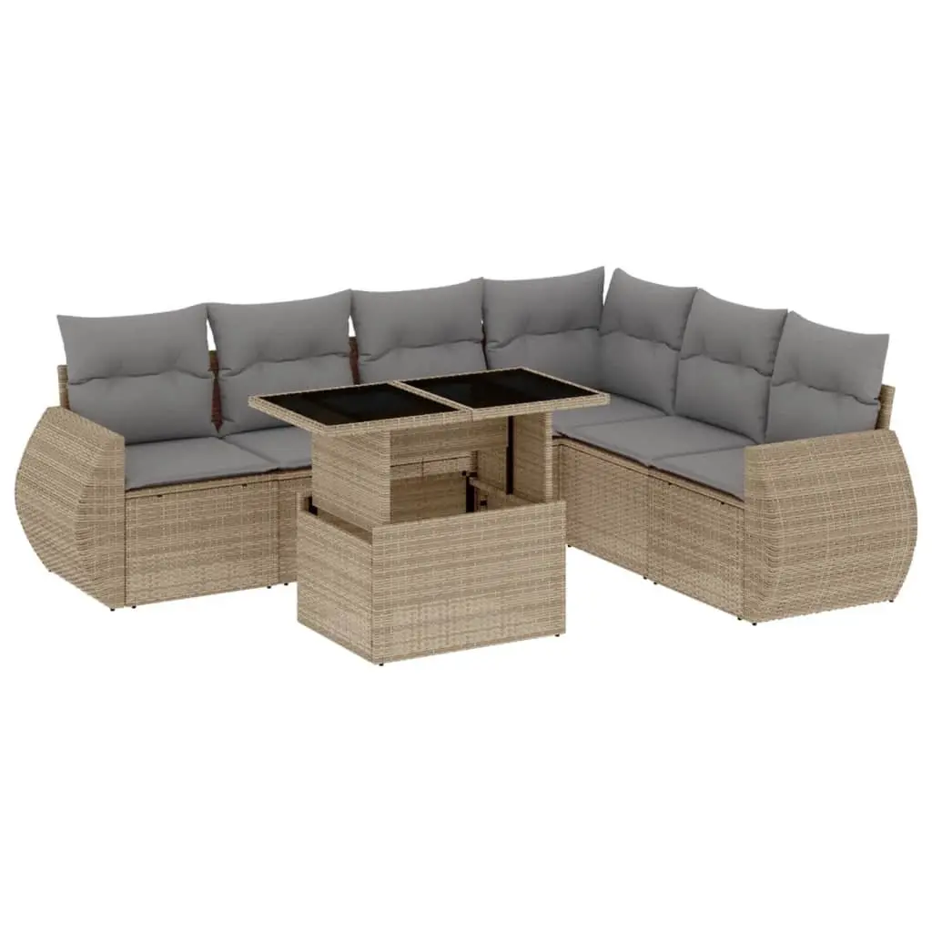7 Piece Garden Sofa Set Beige Poly Rattan Outdoor Furniture Cushions Patio