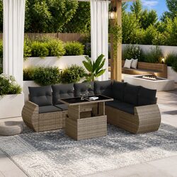 Grey Poly Rattan 7-Piece Garden Sofa Set with Cushions