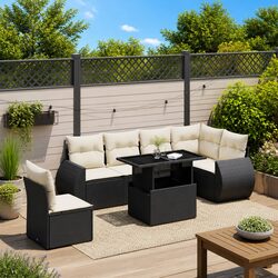 Sturdy 7 Piece Black PE Rattan Garden Sofa Set