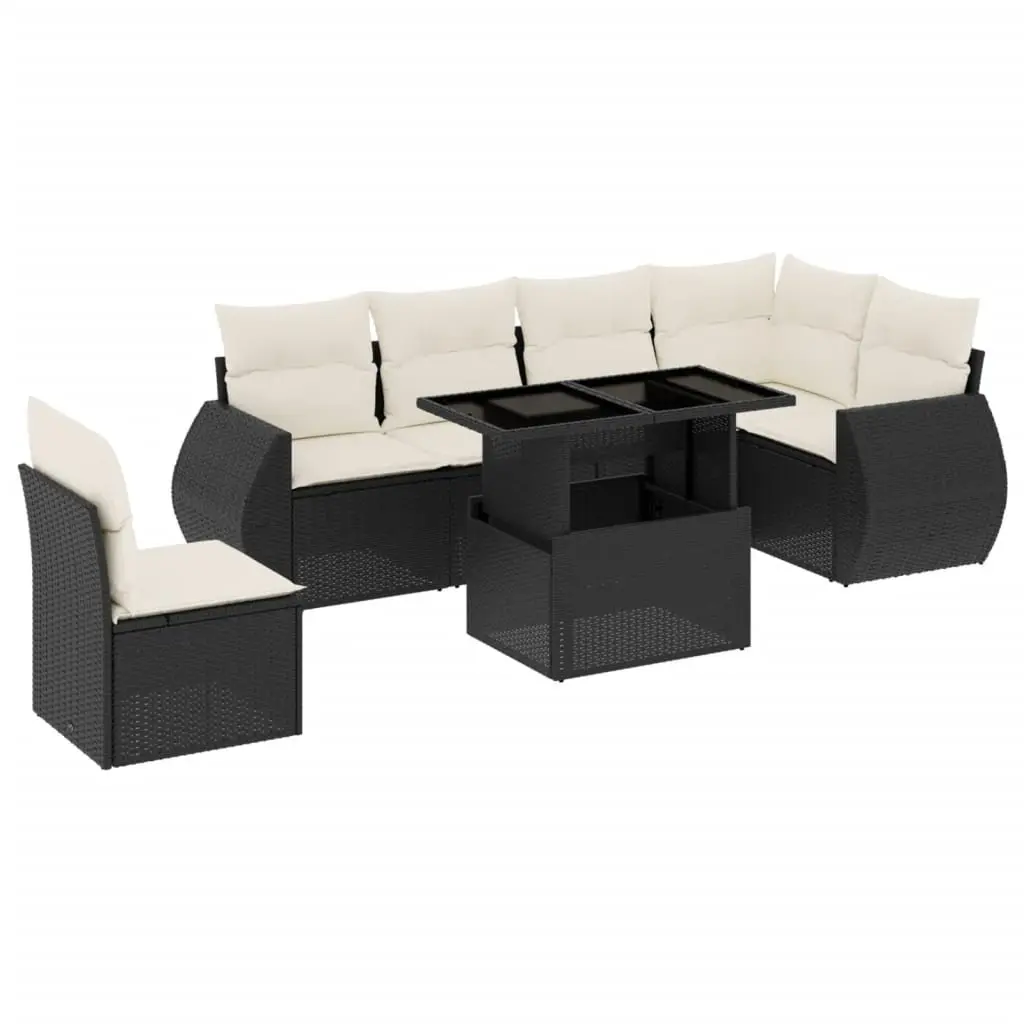 7 Piece Garden Sofa Set PE Rattan Modular Outdoor Furniture Black with Cushions