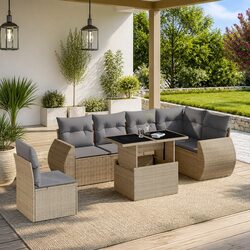Beige 7 Piece Outdoor Sofa Set with Adjustable Table