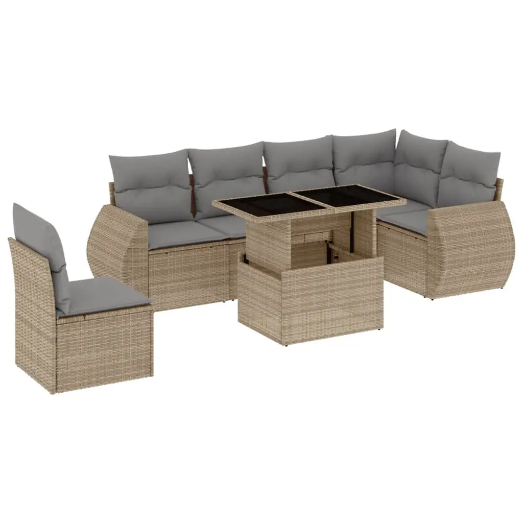 7 Piece Garden Sofa Set PE Rattan Modular Outdoor Furniture Beige with Cushions