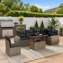 Durable 7 Piece Grey Garden Sofa Set with Cushions