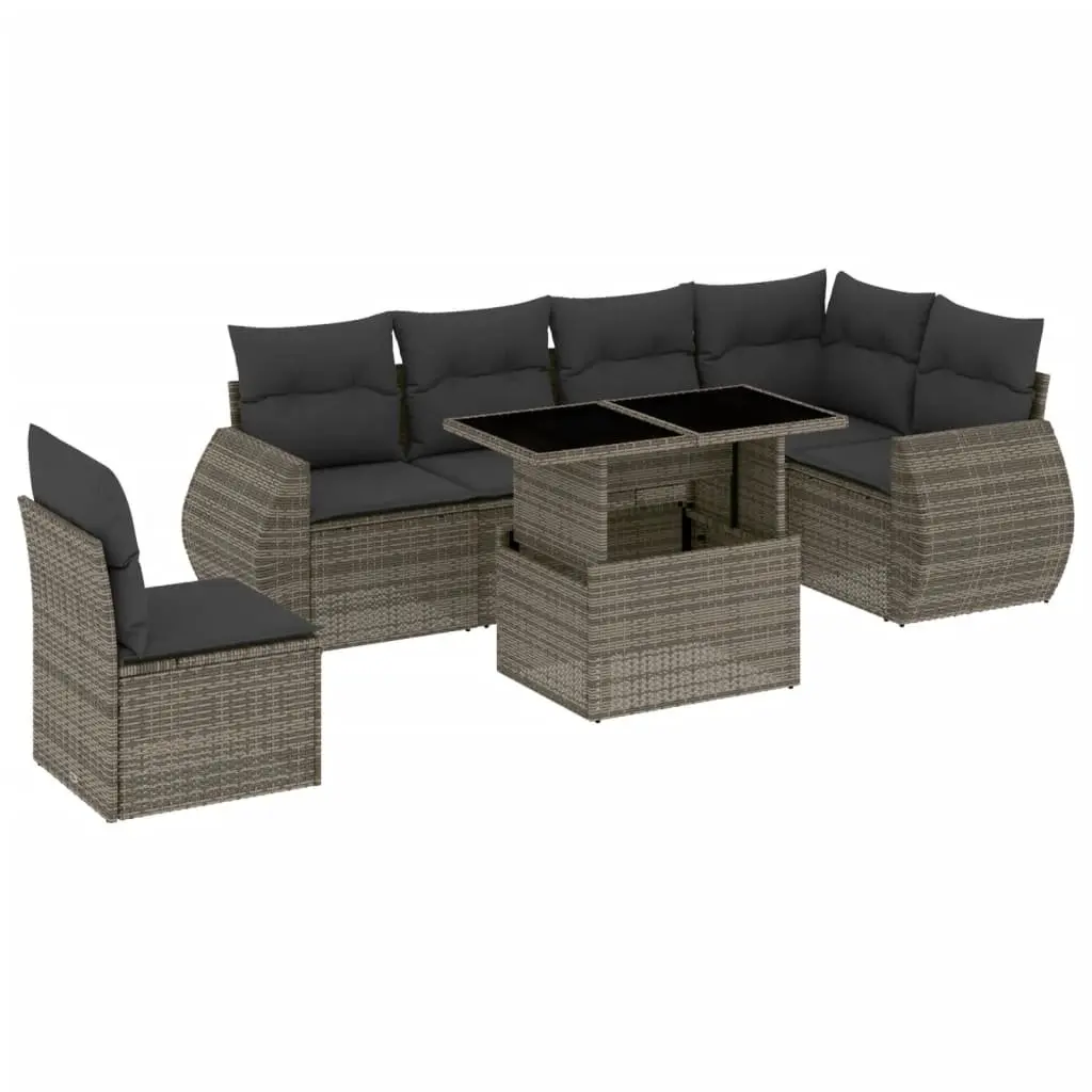 7 Piece Garden Sofa Set PE Rattan Grey with Cushions
