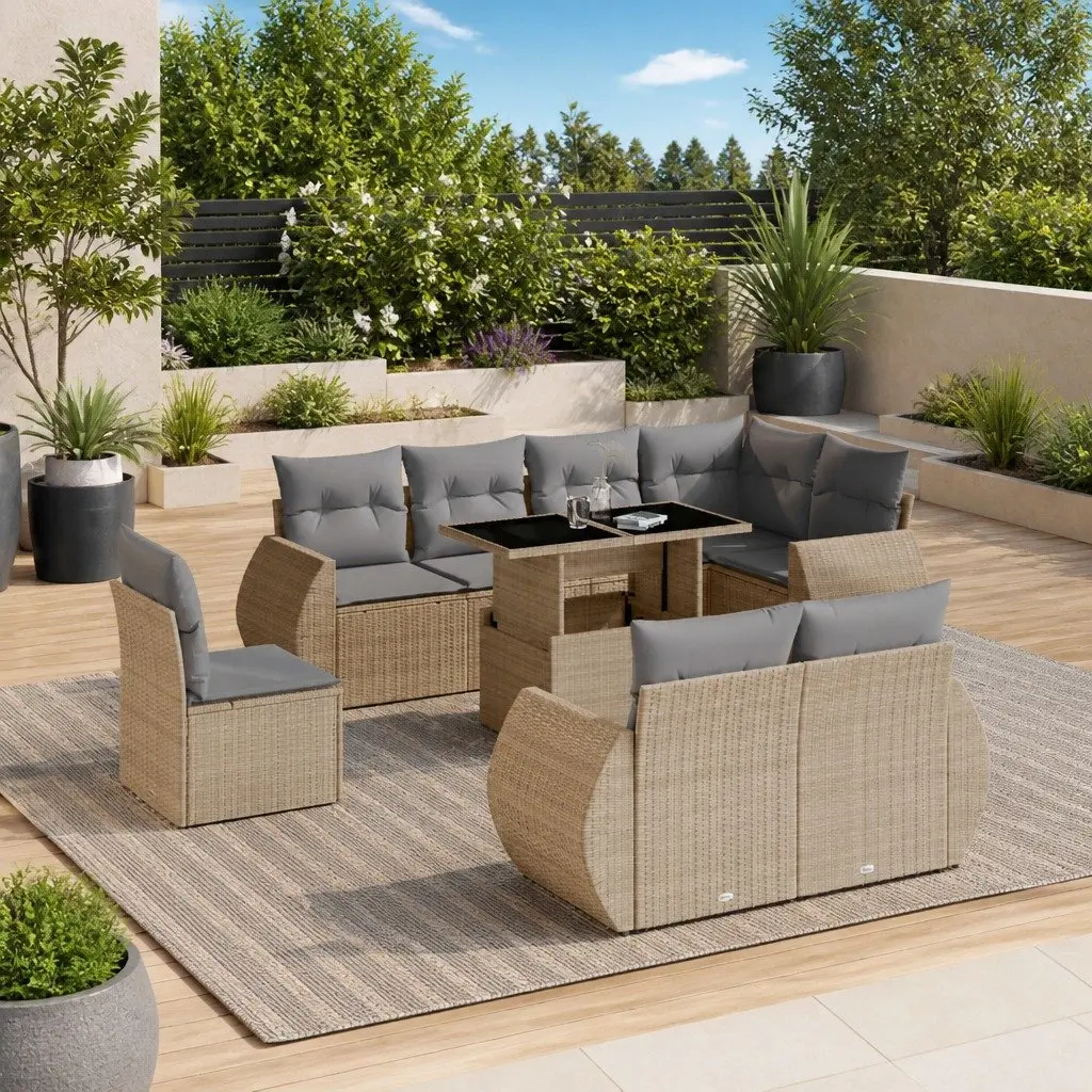 9 Piece Modular Garden Sofa Set in Beige for Patios
