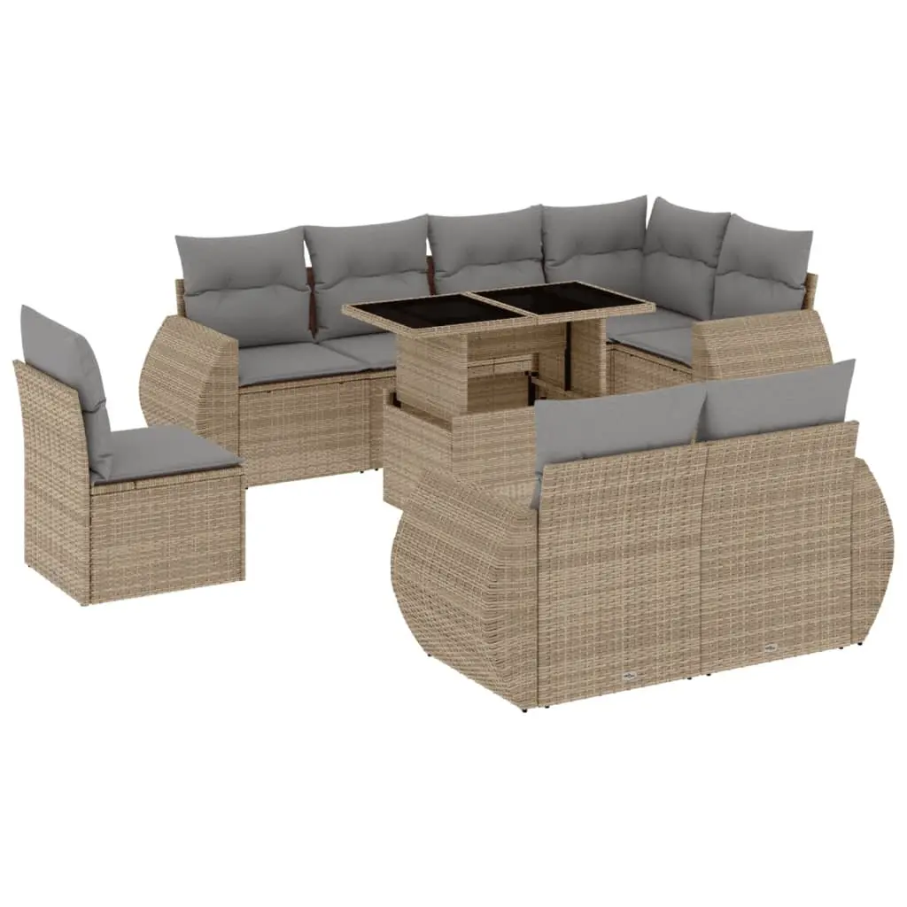 9 Piece Modular Garden Sofa Set in Beige for Patios