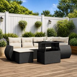 7-Piece Garden Sofa Set in Black PE Rattan