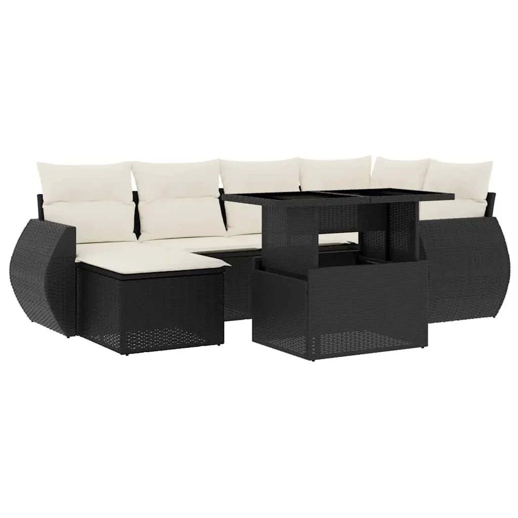 7-Piece Garden Sofa Set in Black PE Rattan