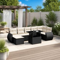 Durable 8-Piece Garden Sofa Set in Black Poly Rattan
