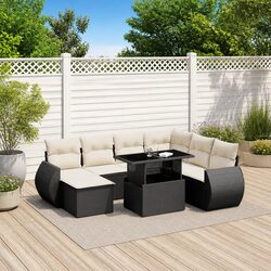 8 Piece Black Poly Rattan Garden Sofa Set with Cushions