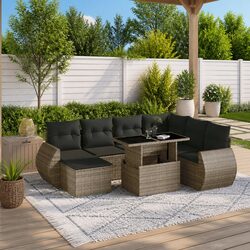 Stylish 8 Piece Outdoor Sofa Set with Cushions in Grey