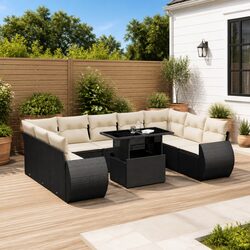 Exceptional 10 Piece Black Poly Rattan Garden Sofa Set