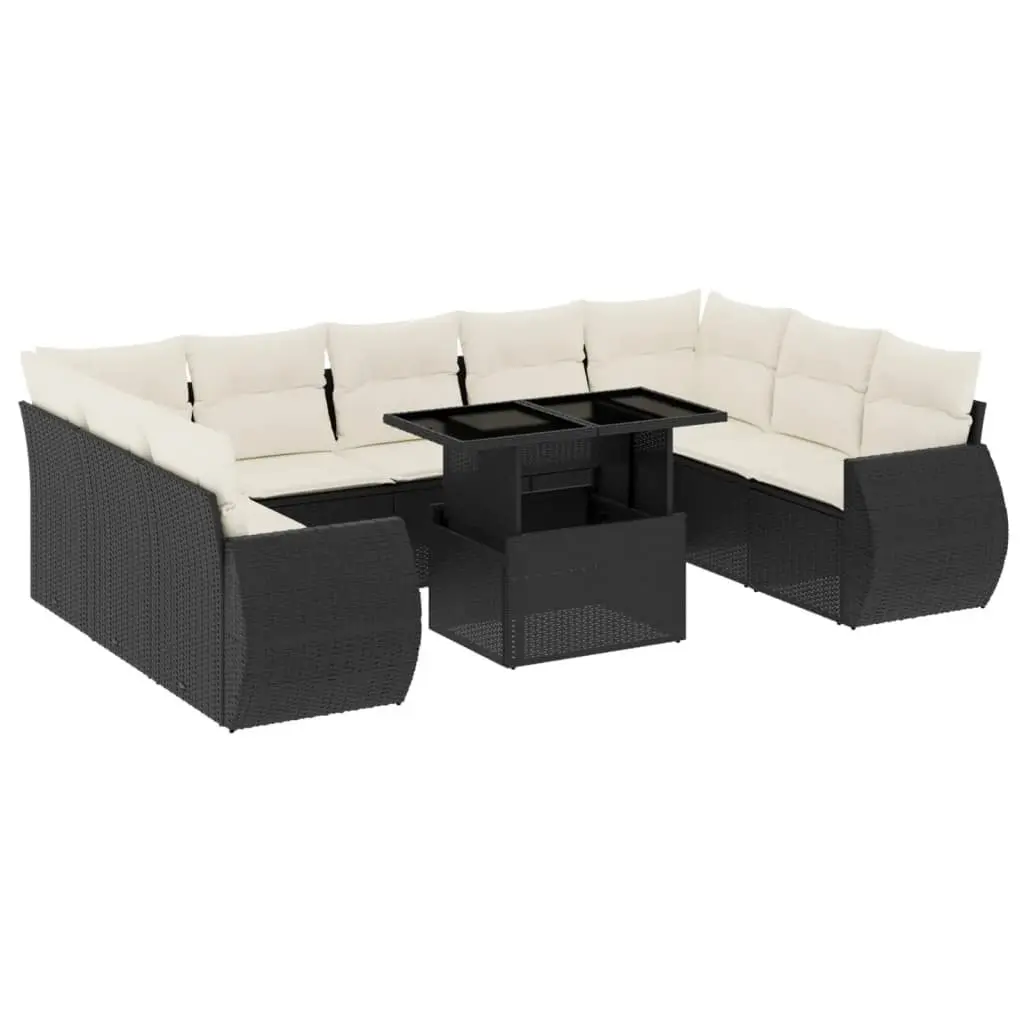 10 Piece Garden Sofa Set Black Poly Rattan Outdoor Furniture Patio Lounge with