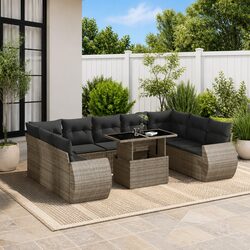 Durable 10-Piece Garden Sofa Set with Cushions - Grey