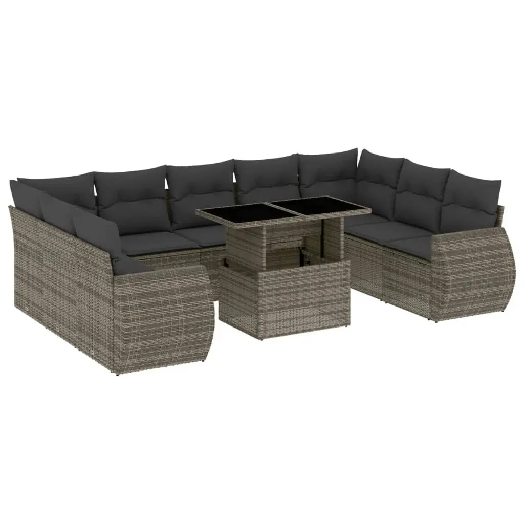 Garden Sofa Set 10 Piece Outdoor Furniture with Cushions Grey Poly Rattan Patio