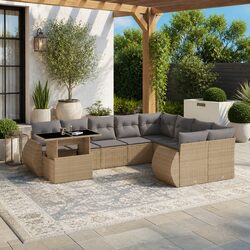 Beige Modular Garden Sofa Set 10-Piece Patio Furniture