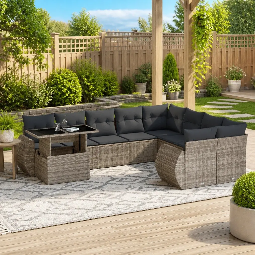 10 Piece Garden Sofa Set with Grey Cushions