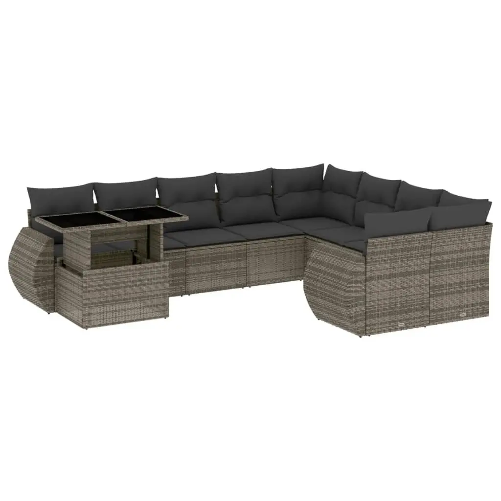 10 Piece Garden Sofa Set with Grey Cushions