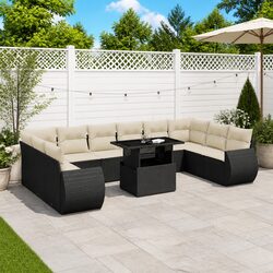 Black Modular Garden Sofa Set 11 Pieces with Cushions