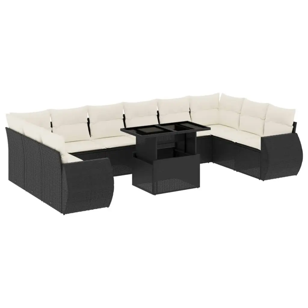 Black Modular Garden Sofa Set 11 Pieces with Cushions