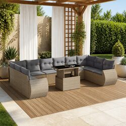Premium 11 Piece Beige Poly Rattan Garden Sofa Set