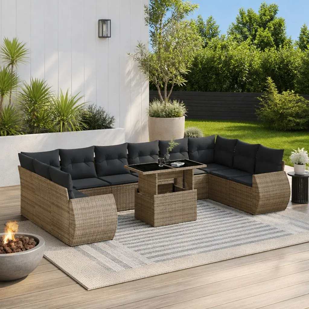 Grey Poly Rattan 11-Piece Garden Sofa Set