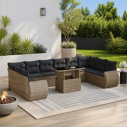 Premium Grey Poly Rattan 11-Piece Garden Sofa Set