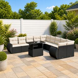 11 Piece Modular Black Rattan Garden Sofa Set
