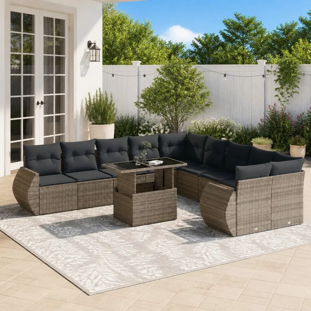 Garden Sofa Set PE Rattan 11 Piece Modular Outdoor Furniture Grey