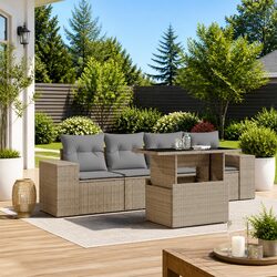 Exceptional 5 Piece Garden Sofa Set with Cushions in Beige