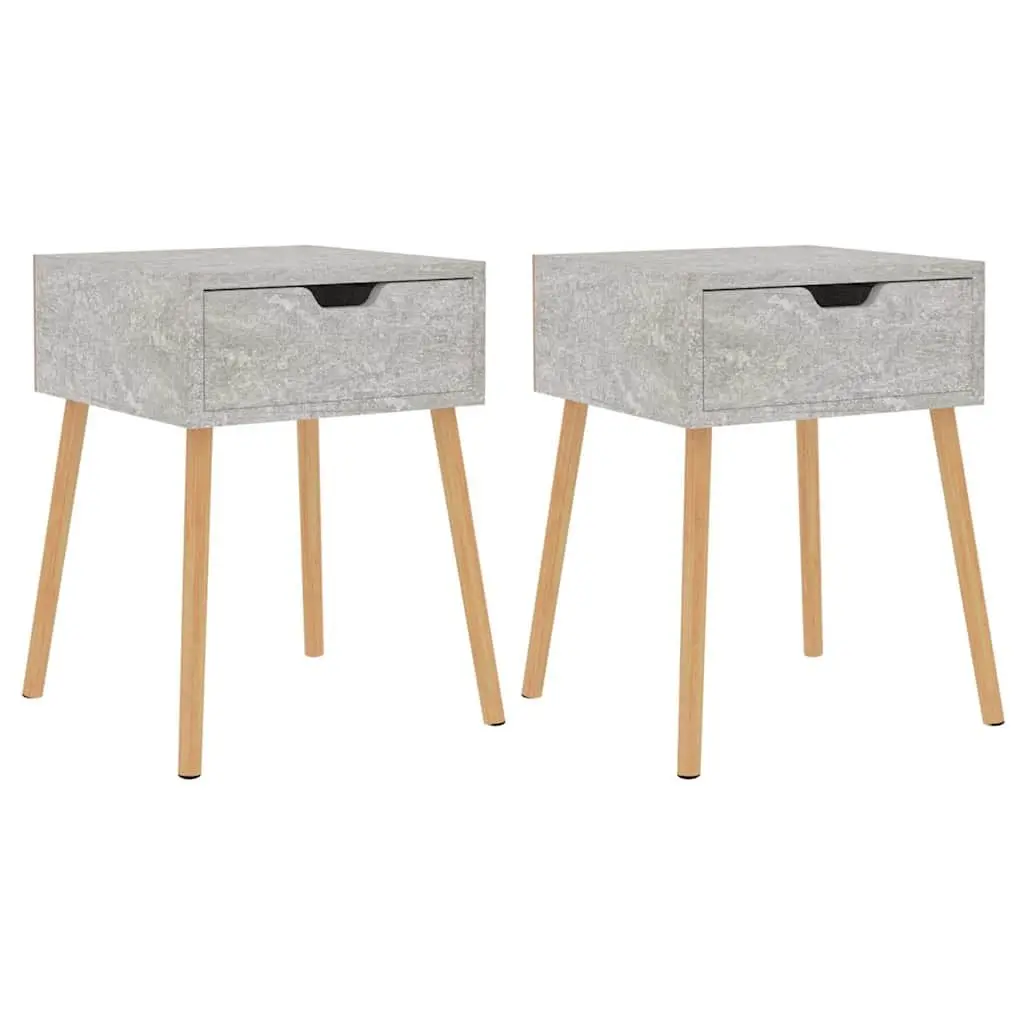Grey Engineered Wood Bedside Cabinets Set of 2