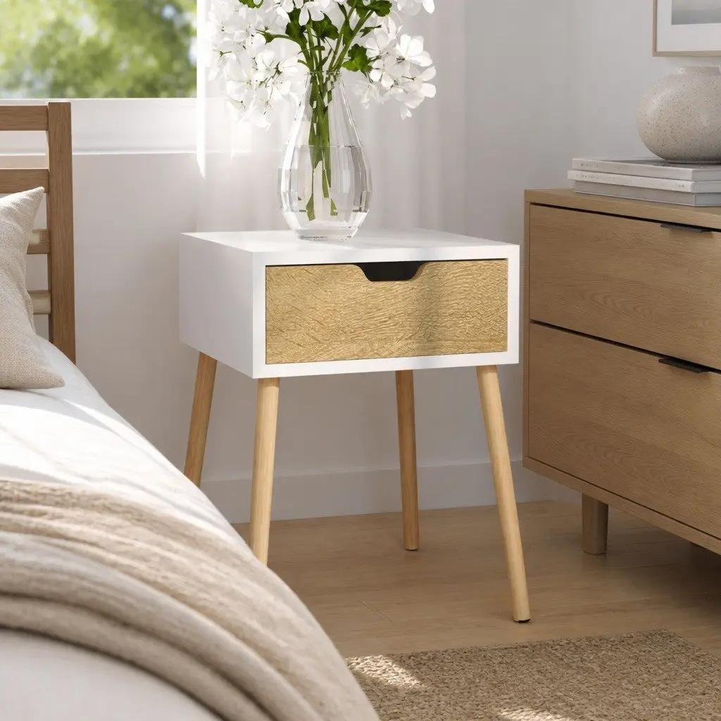 White Sonoma Oak Engineered Wood Nightstand