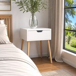 Stylish White Bedside Cabinet with Durable Engineered Wood