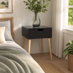 High Gloss Black Bedside Cabinet with Drawer, 40x40x56cm