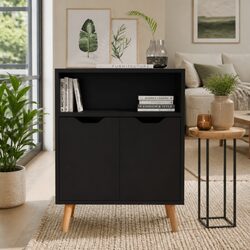 Elegant Black Engineered Wood Sideboard for Storage