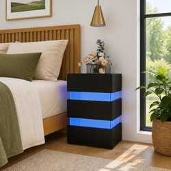 LED Bedside Cabinet Black 45x35x67 cm Engineered Wood Nightstand Storage