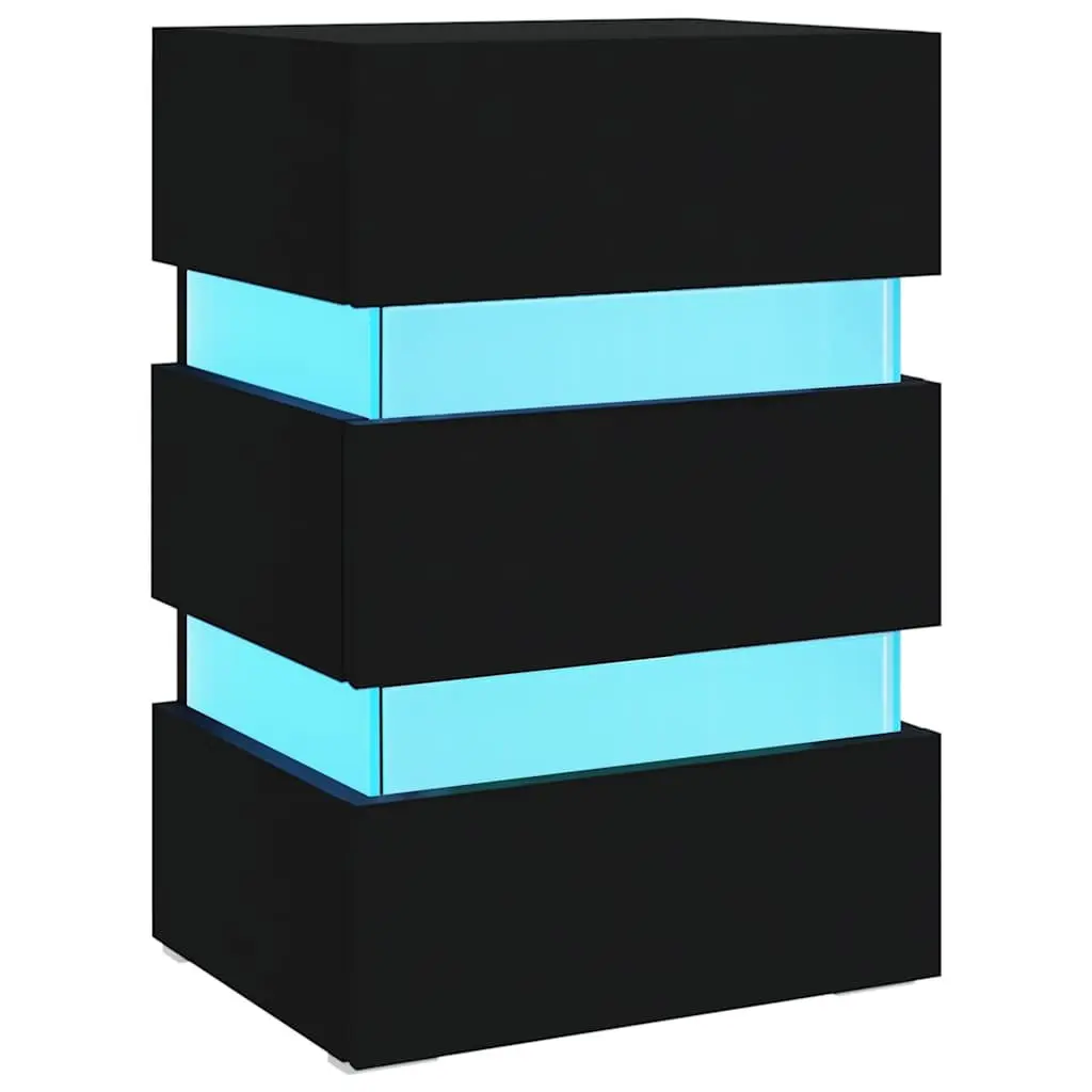 Black LED Bedside Cabinet with Storage 45x35x67 cm