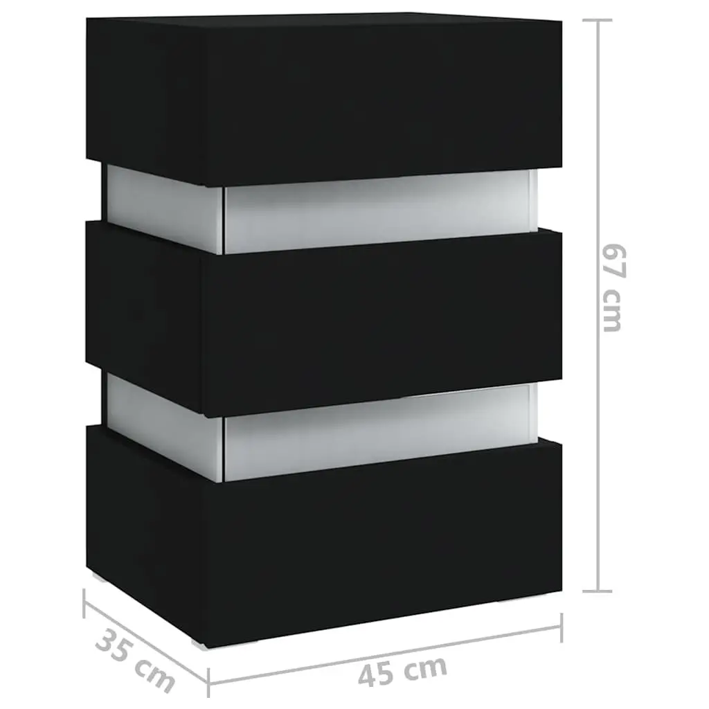 Black LED Bedside Cabinet with Storage 45x35x67 cm