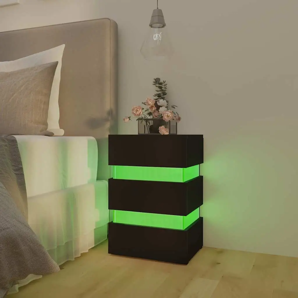 Black LED Bedside Cabinet with Storage 45x35x67 cm