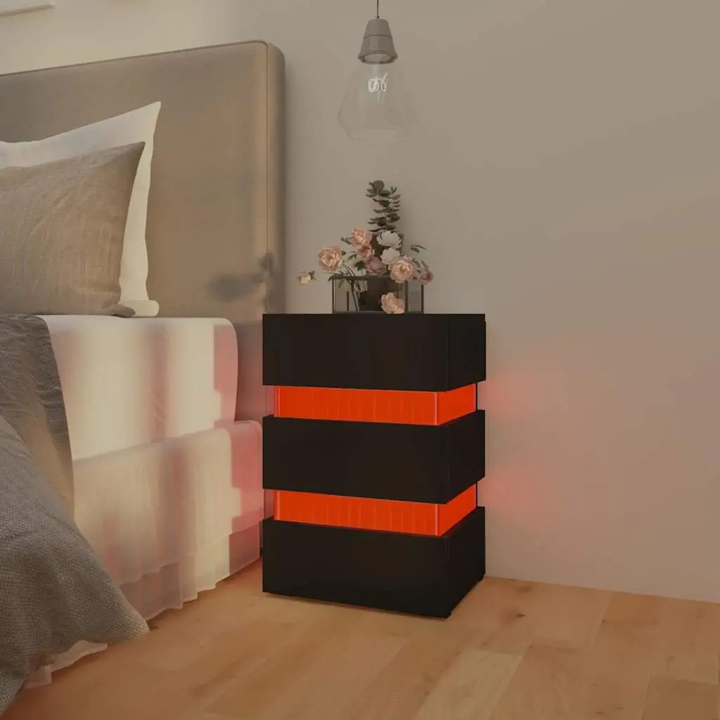 Black LED Bedside Cabinet with Storage 45x35x67 cm