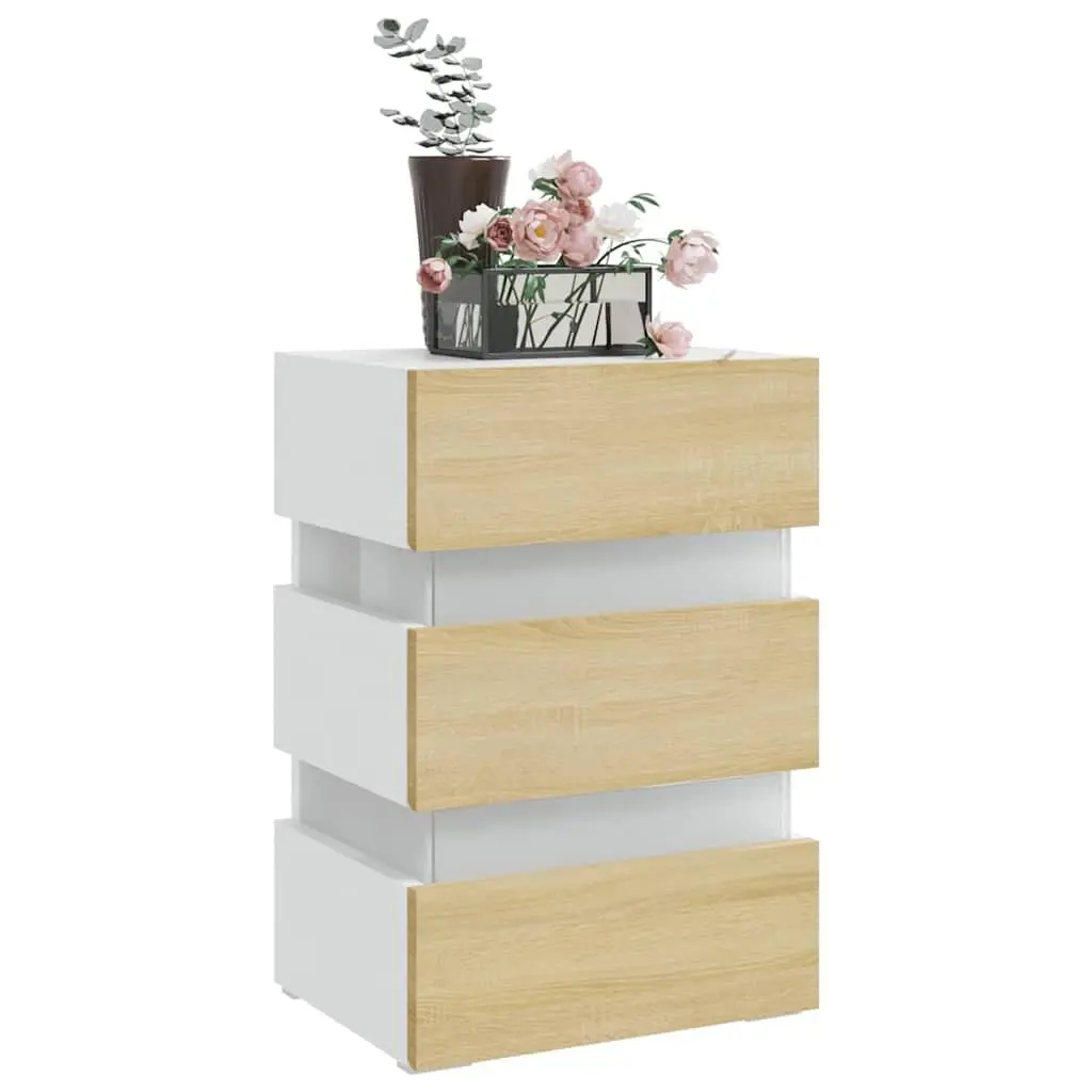Bedside Table with LED Light and Storage